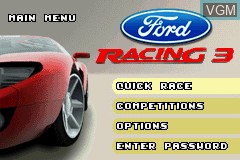 Menu screen of the game Ford Racing 3 on Nintendo GameBoy Advance