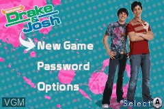 Menu screen of the game Drake & Josh on Nintendo GameBoy Advance