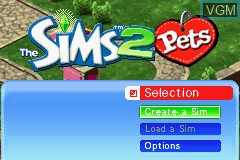 Menu screen of the game Sims 2, The - Pets on Nintendo GameBoy Advance