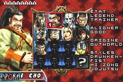 Menu screen of the game Mortal Kombat - Tournament Edition on Nintendo GameBoy Advance