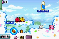In-game screen of the game Hoshi no Kirby - Kagami no Daimeikyuu on Nintendo GameBoy Advance