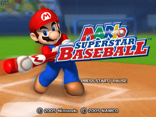 Title screen of the game Mario Superstar Baseball on Nintendo GameCube