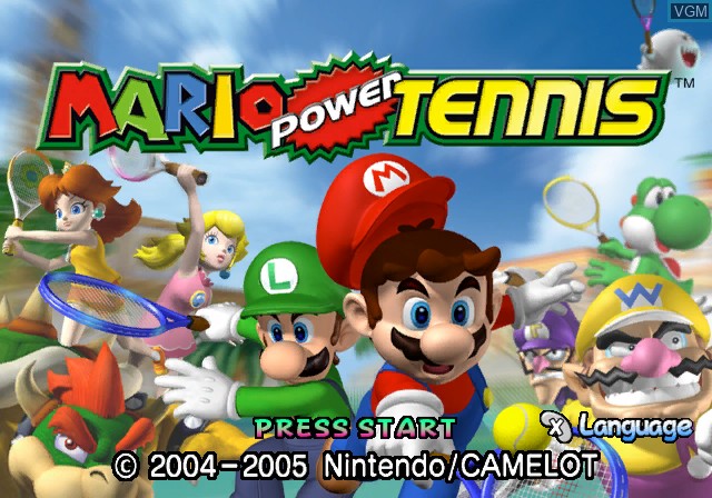 Title screen of the game Mario Power Tennis on Nintendo GameCube