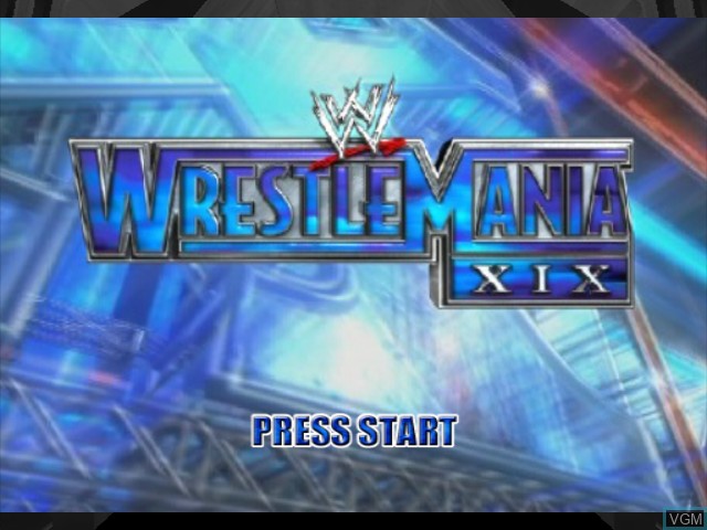 Title screen of the game WWE WrestleMania XIX on Nintendo GameCube