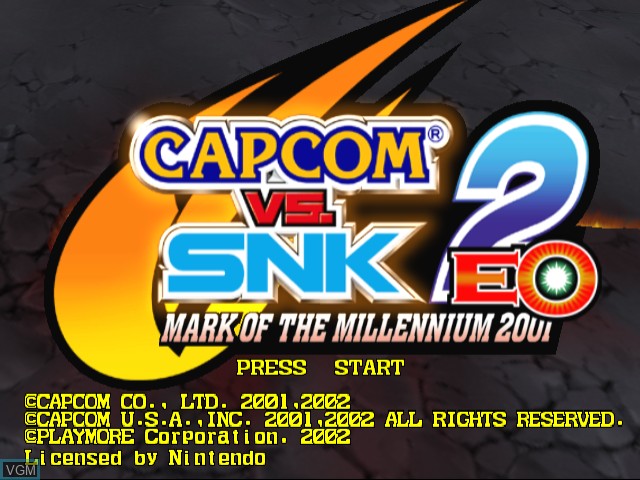 Title screen of the game Capcom vs. SNK 2 EO - Millionaire Fighting 2001 on Nintendo GameCube