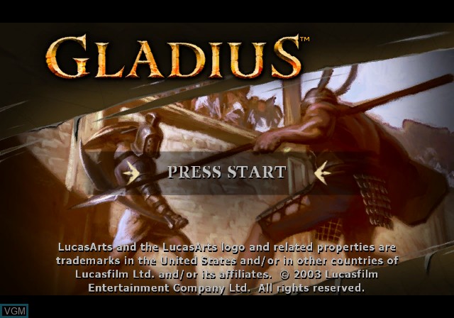 Title screen of the game Gladius on Nintendo GameCube