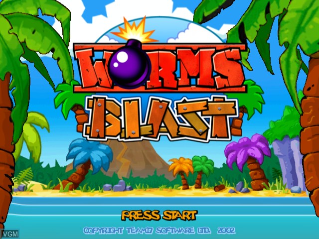 Title screen of the game Worms Blast on Nintendo GameCube