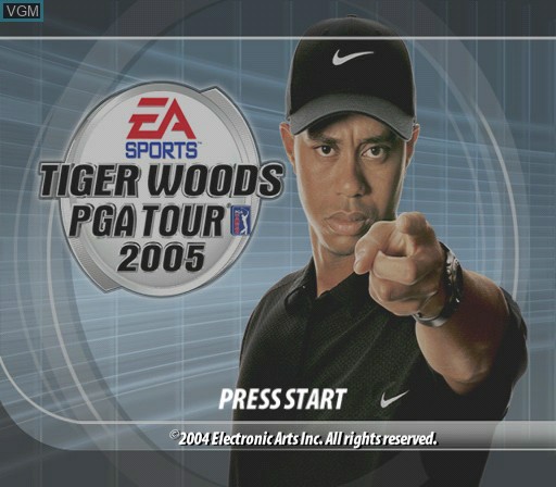 Title screen of the game Tiger Woods PGA Tour 2005 on Nintendo GameCube