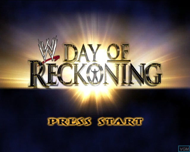 Title screen of the game WWE Day of Reckoning on Nintendo GameCube