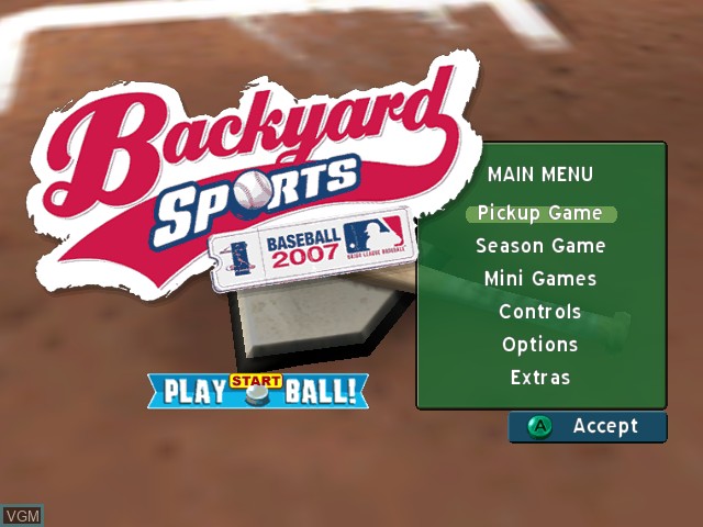 Title screen of the game Backyard Sports Baseball 2007 on Nintendo GameCube