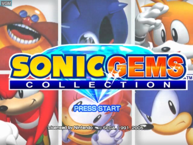 Title screen of the game Sonic Gems Collection on Nintendo GameCube