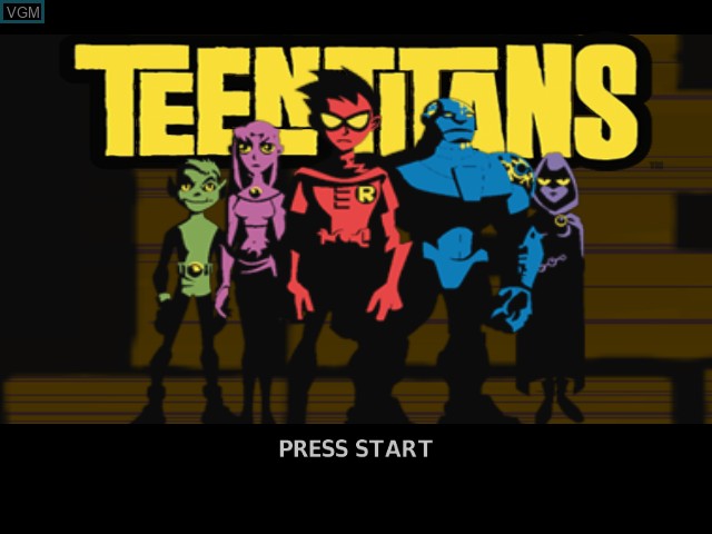 Title screen of the game Teen Titans on Nintendo GameCube
