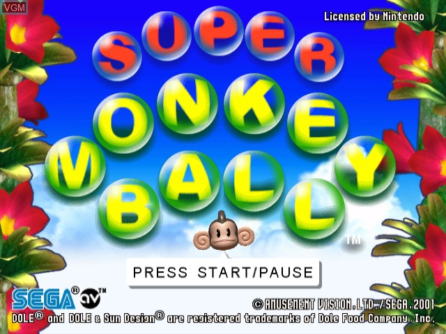 Title screen of the game Super Monkey Ball on Nintendo GameCube