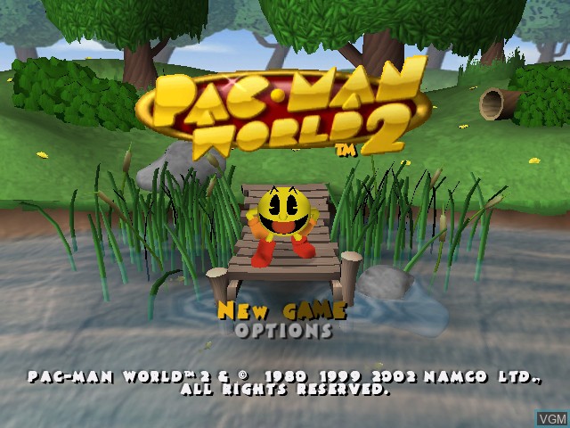Title screen of the game Pac-Man World 2 on Nintendo GameCube