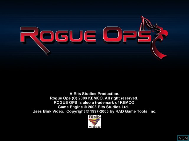 Title screen of the game Rogue Ops on Nintendo GameCube