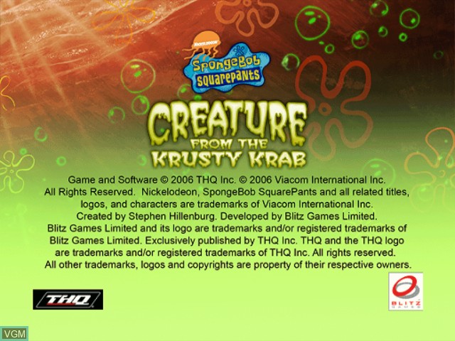 Title screen of the game SpongeBob SquarePants - Creature from the Krusty Krab on Nintendo GameCube