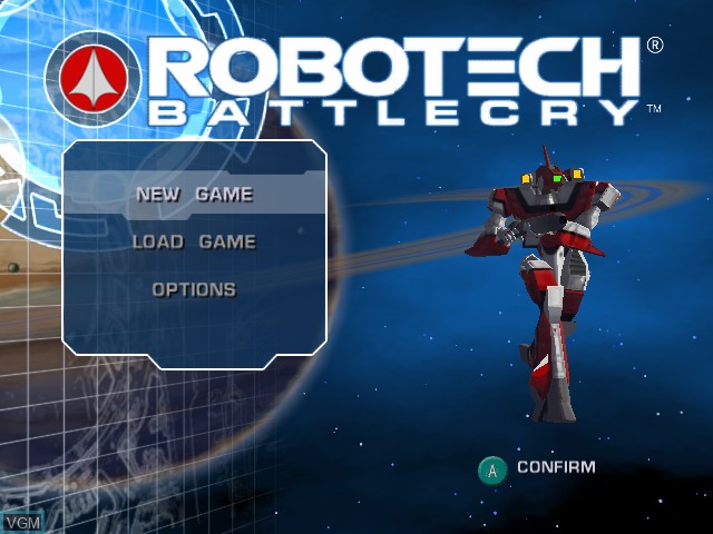 Title screen of the game Robotech - Battlecry on Nintendo GameCube