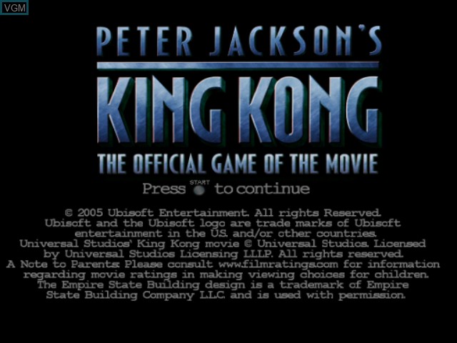 Title screen of the game King Kong - The Official Game of the Movie on Nintendo GameCube