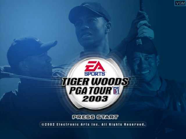 Title screen of the game Tiger Woods PGA Tour 2003 on Nintendo GameCube