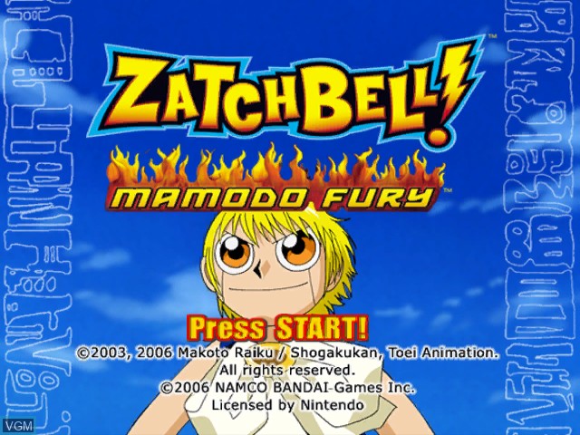 Title screen of the game Zatch Bell! Mamodo Fury on Nintendo GameCube