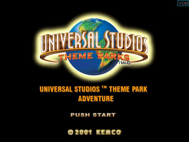 Title screen of the game Universal Studios Theme Parks Adventure on Nintendo GameCube