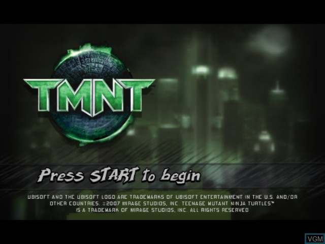 Title screen of the game TMNT on Nintendo GameCube