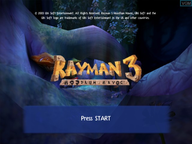 Title screen of the game Rayman 3 - Hoodlum Havoc on Nintendo GameCube