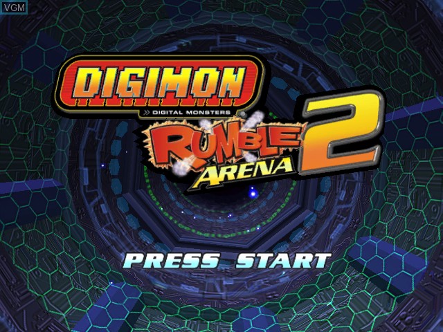Title screen of the game Digimon Rumble Arena 2 on Nintendo GameCube