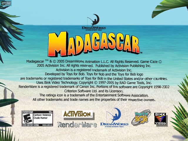 Title screen of the game Madagascar on Nintendo GameCube