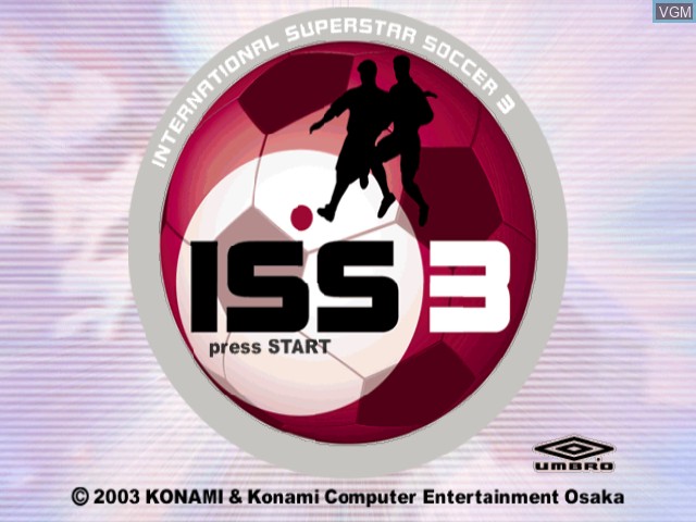Title screen of the game International Superstar Soccer 3 on Nintendo GameCube