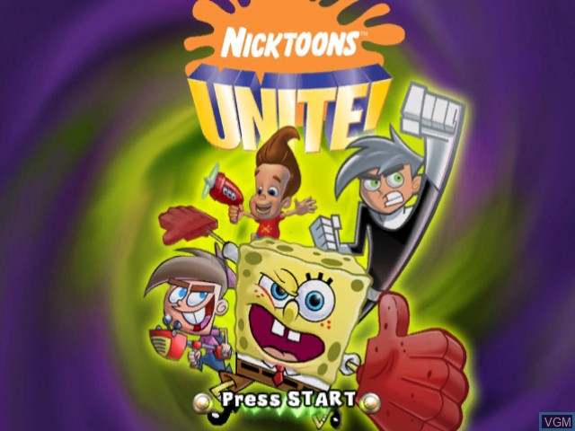 Title screen of the game Nicktoons Unite! on Nintendo GameCube