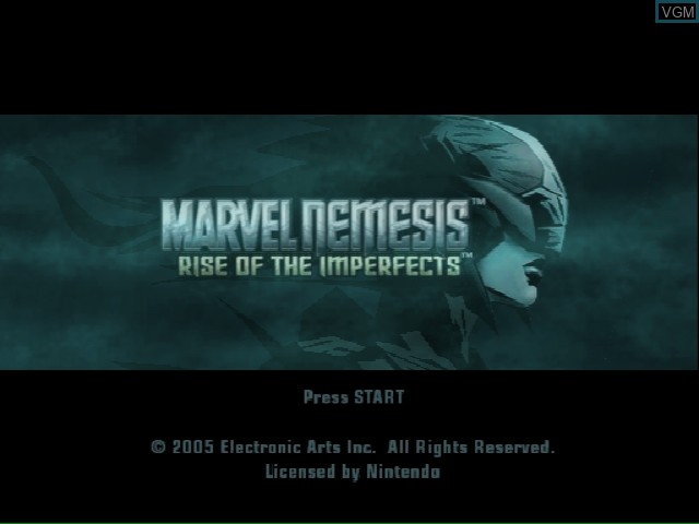 Title screen of the game Marvel Nemesis - Rise of the Imperfects on Nintendo GameCube