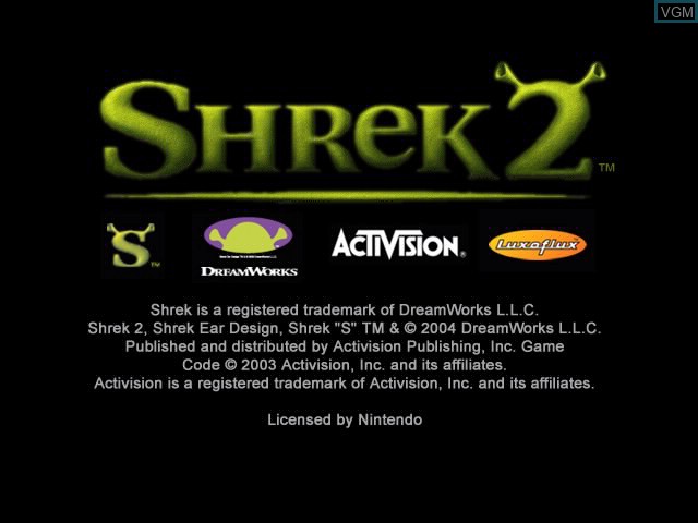 Title screen of the game Shrek 2 on Nintendo GameCube