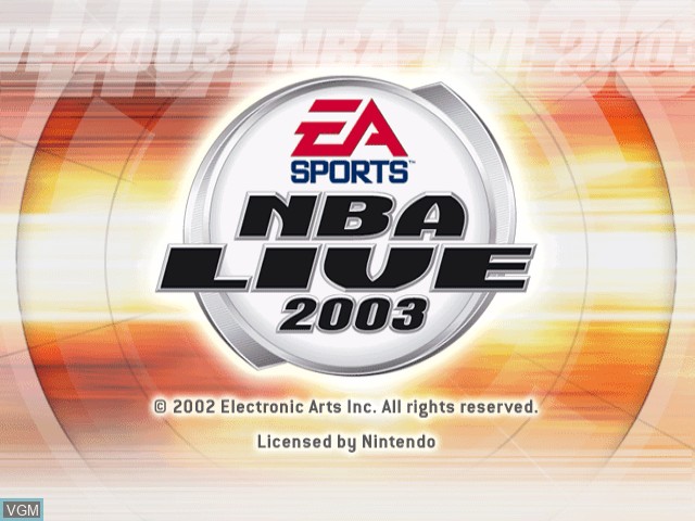 Title screen of the game NBA Live 2003 on Nintendo GameCube