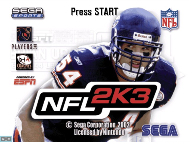 Title screen of the game NFL 2K3 on Nintendo GameCube