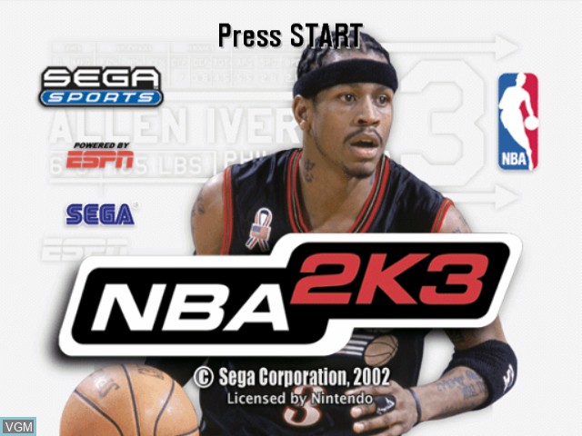 Title screen of the game NBA 2K3 on Nintendo GameCube