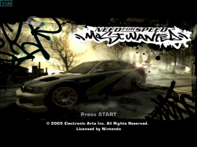 Title screen of the game Need for Speed Most Wanted on Nintendo GameCube