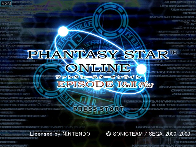 Title screen of the game Phantasy Star Online Episode I & II Plus on Nintendo GameCube