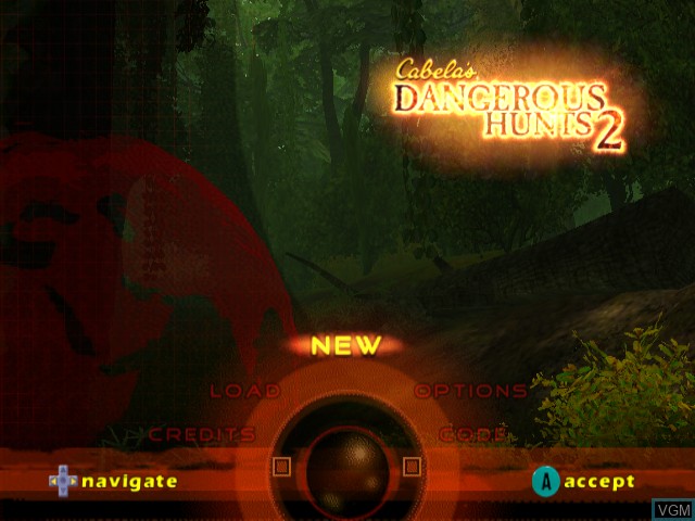 Title screen of the game Cabela's Dangerous Hunts 2 on Nintendo GameCube