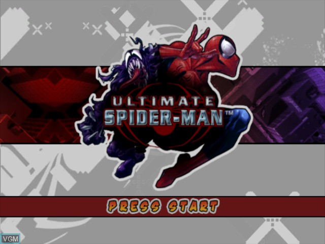 Title screen of the game Ultimate Spider-Man on Nintendo GameCube