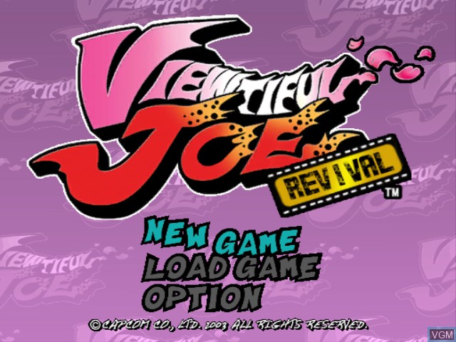 Title screen of the game Viewtiful Joe Revival on Nintendo GameCube