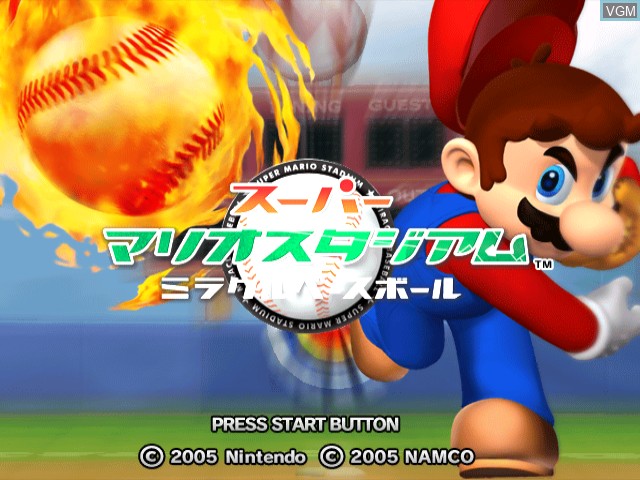 Title screen of the game Super Mario Stadium Miracle Baseball on Nintendo GameCube