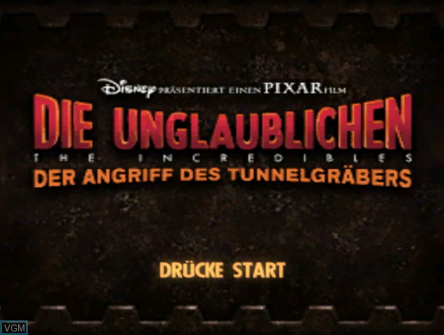 Title screen of the game Unglaublichen, Die - The Incredibles - Der Angriff des Tunnelgrabers on Nintendo GameCube