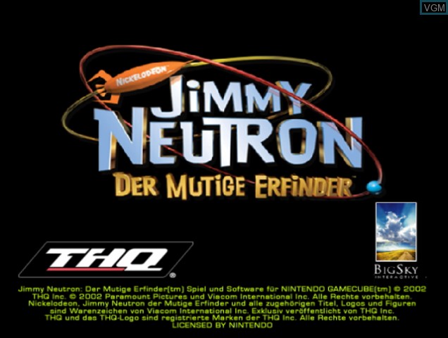Title screen of the game Jimmy Neutron - Der mutige Erfinder on Nintendo GameCube