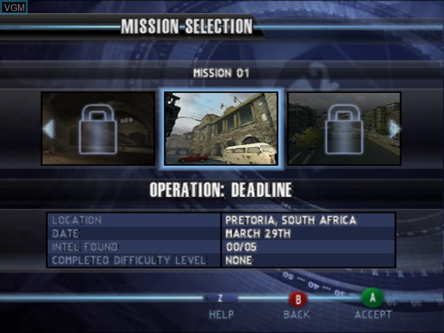 Menu screen of the game Tom Clancy's Rainbow Six - Lockdown on Nintendo GameCube