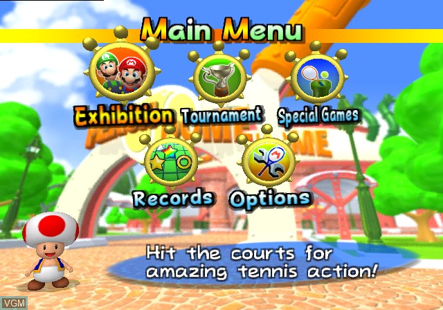 Menu screen of the game Mario Power Tennis on Nintendo GameCube