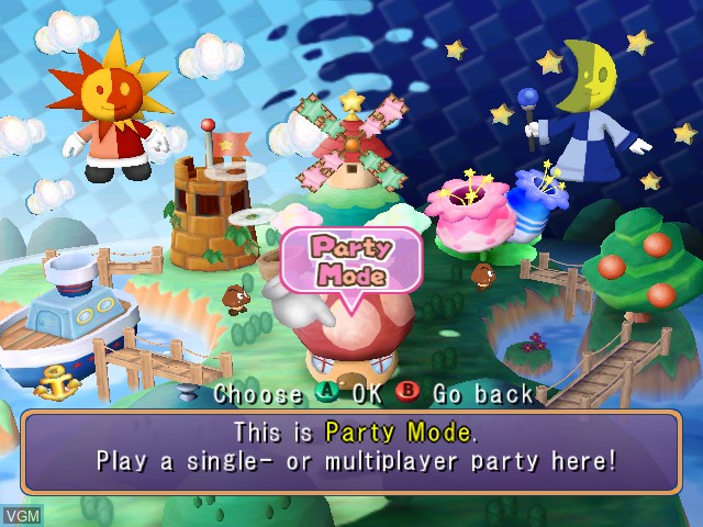 Menu screen of the game Mario Party 6 on Nintendo GameCube