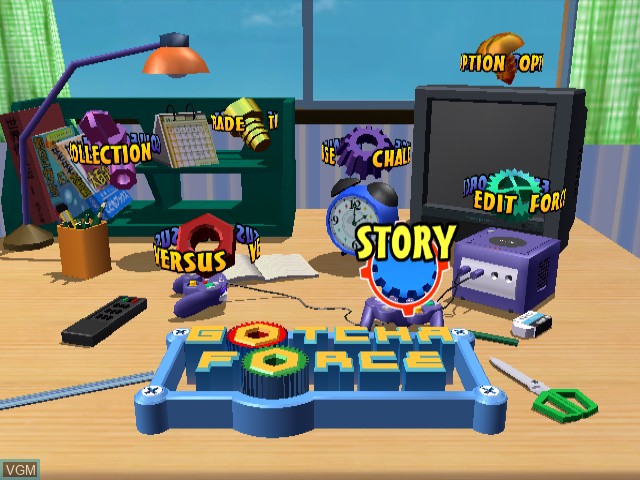Menu screen of the game Gotcha Force on Nintendo GameCube