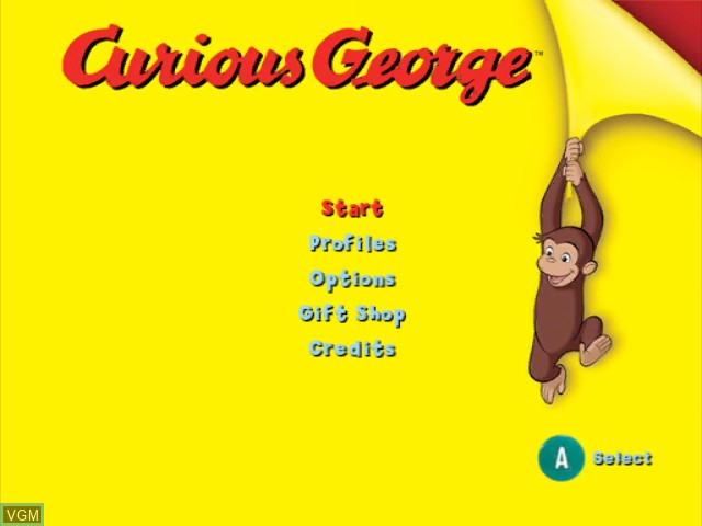 Menu screen of the game Curious George on Nintendo GameCube