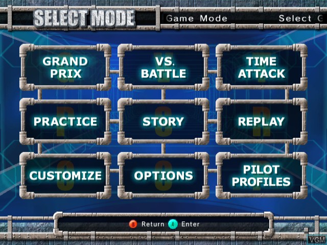 Menu screen of the game F-Zero GX on Nintendo GameCube